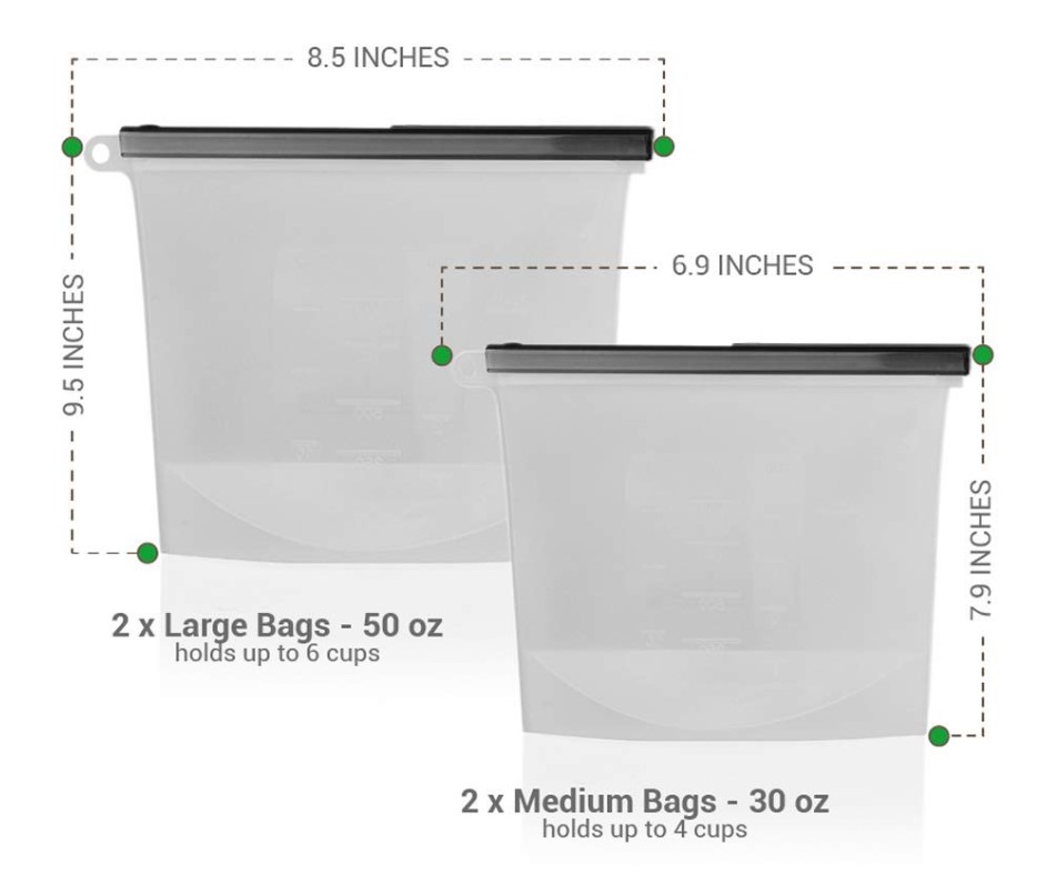 Reusable Silicone Food Storage Bags 4 Pcs Set