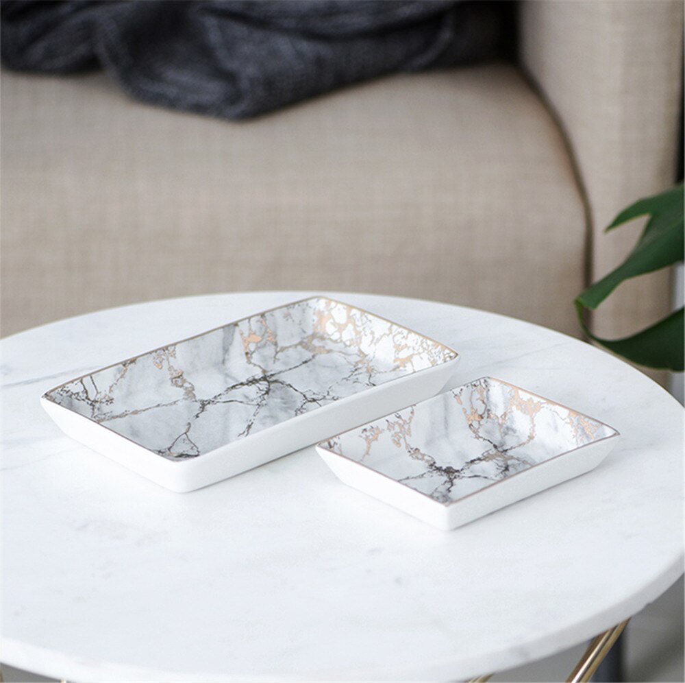 Marble Ceramic Tray with Gold Inlay